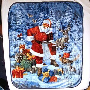 Gauthier Fleece Santa Christmas Throw plush Blanket Animals Blue Brown Red
